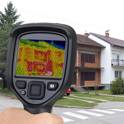 Thermal imager being used on a house from across the street.