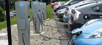 Electric vehicles charging at charging station