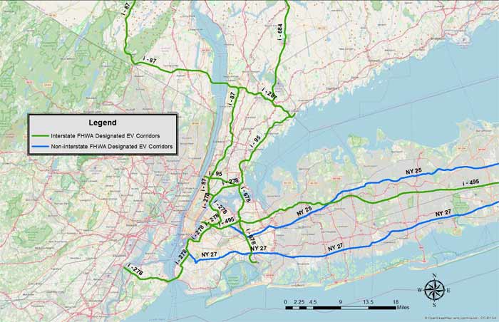 New York City designated electric vehicle corridors