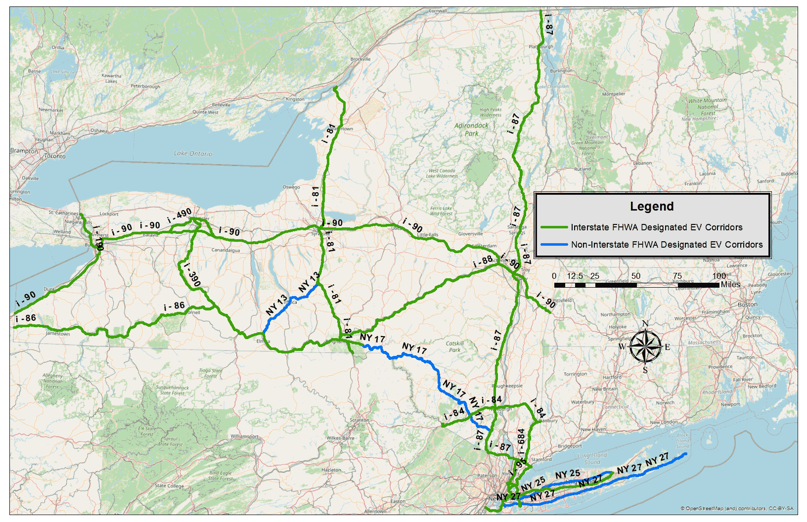 Map of NY State EV Corridors