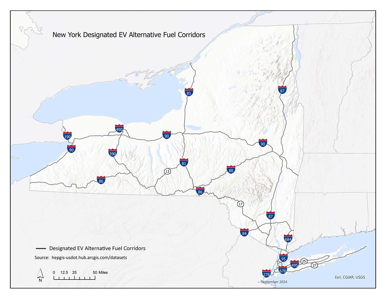 Map of NY State EV Corridors