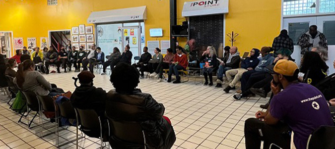 people in a public meeting