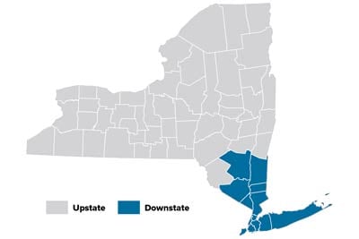New York State Upstate and Downstate counties.
