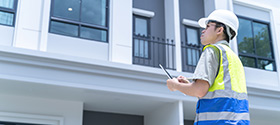 engineer outside apartment