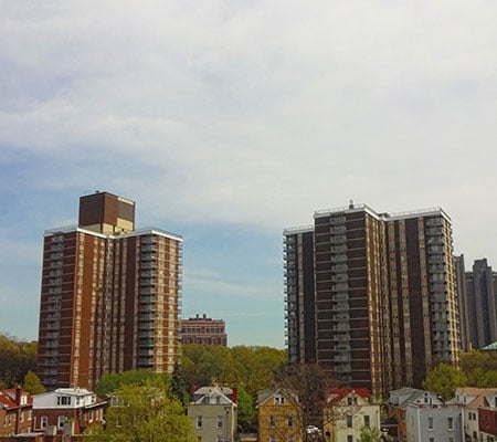 Amalgamated Housing Cooperative buildings from a distance.