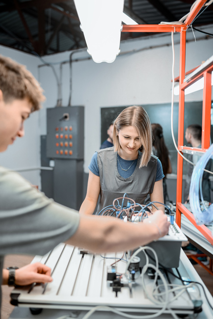 Students work on a training project. 
