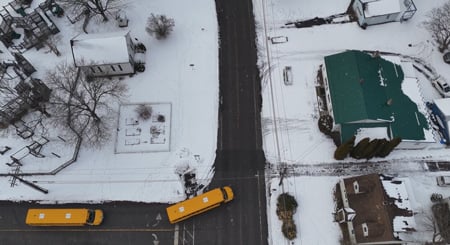 aerial view of newfield buses