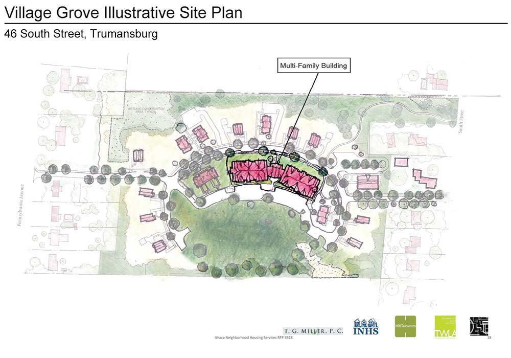 Village Grove Illustrative Site Plan showing location of multi-family building.