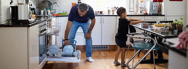 family using appliances