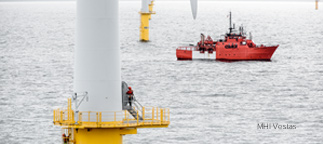Ship traveling through wind turbines