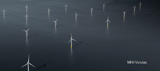 Aerial view of offshore wind farm
