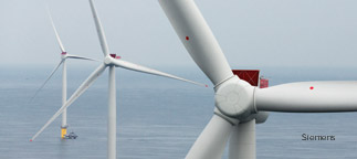 Close-up of offshore wind turbine