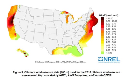 Map of offshore wind speeds