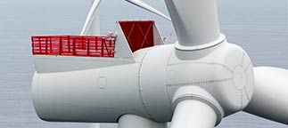 Close-up photo of offshore wind turbine