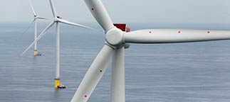 Upclose photo of offshore wind turbine