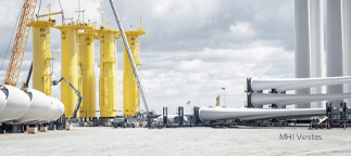 Offshore wind turbine assembly preparing for transport